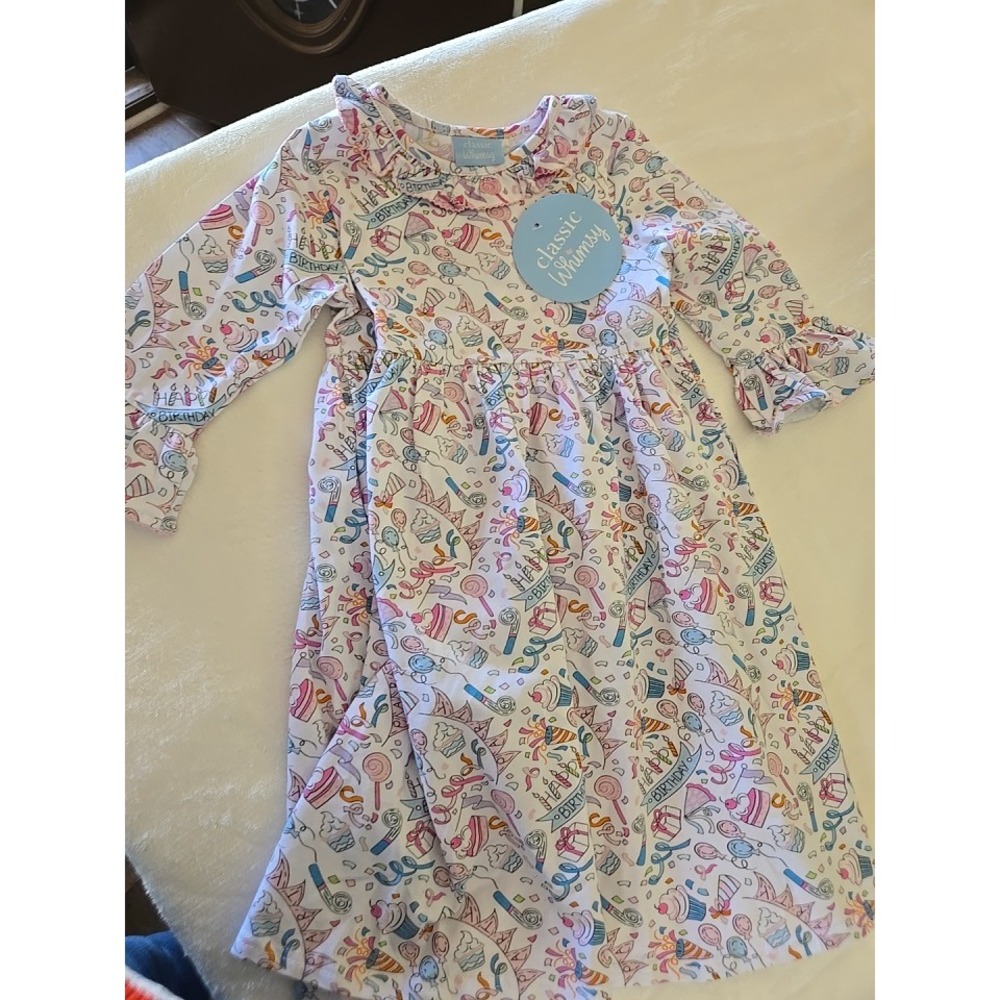 Classic Whimsy Girls Happy Birthday Dress Ruffled Long Sleeve White Size 6 NWT